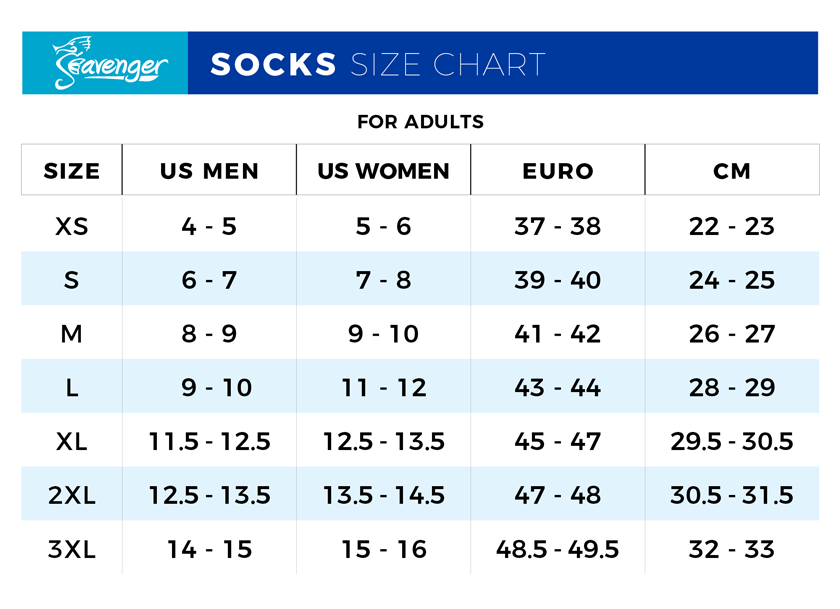 Size Chart - SeaSnug Ankle Beach Socks - Adults – Seavenger