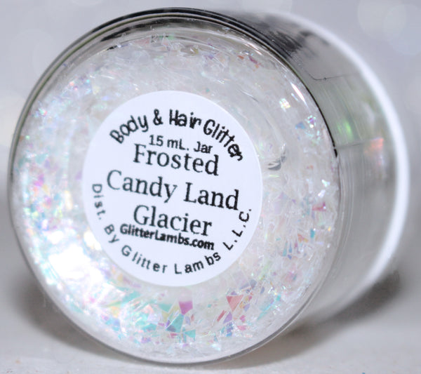 Frosted Candy Land Glacier Chunky Body Glitter Festival Face Hair Body Glitter Mylar Flakes Iridescent GlitterLambs.com #glitter #bodyglitter #glitterlambs #chunkyglitter
