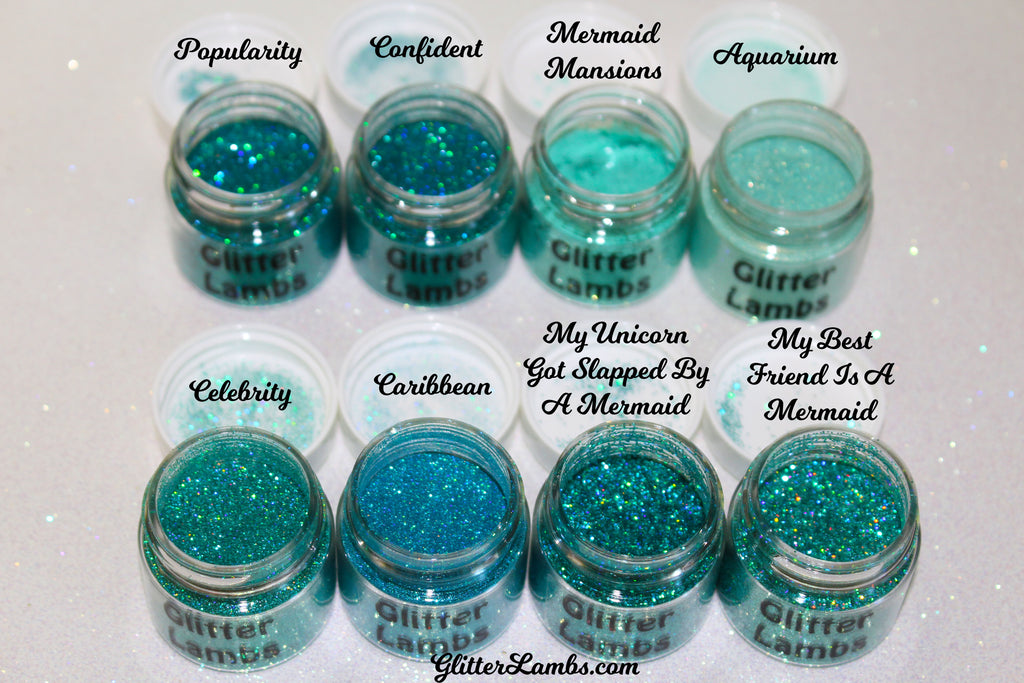 Glitter Lambs Aqua Blue Green Body Face Hair Glitter Pots By GlitterLambs.com