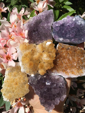 Amethyst and heat treated citrine clusters