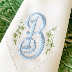 Monogrammed Linen Cotton Hemstitched Dinner Napkins Embroidered | Custom Embroidery | The Robin's Nest Embroidery