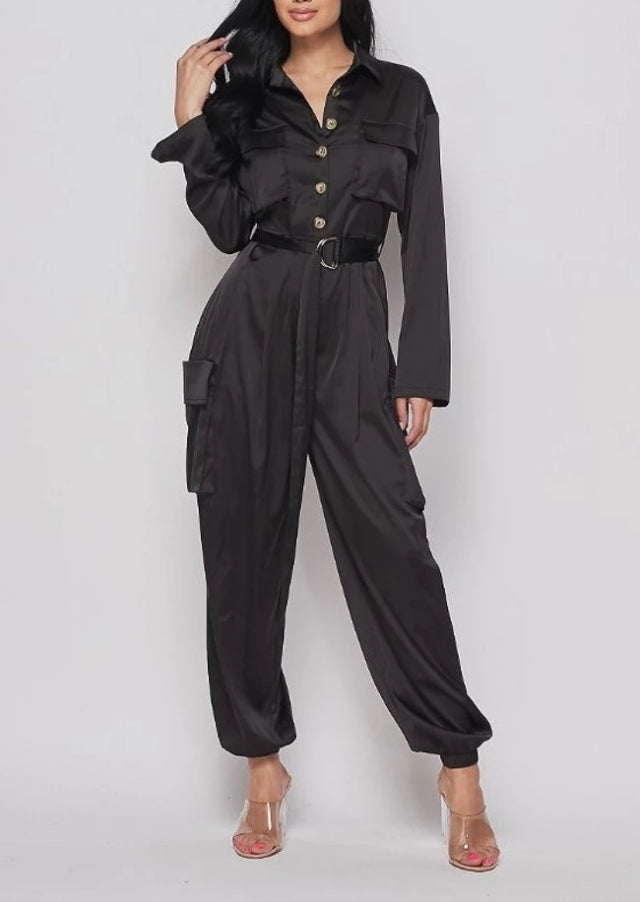 long sleeve satin jumpsuit