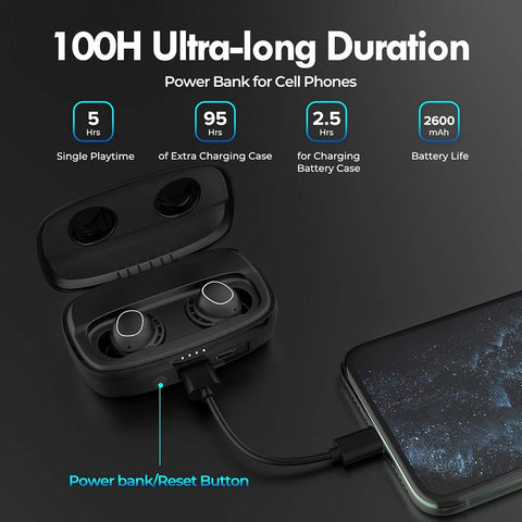 Noise Canceling Bluetooth 5.0 Earbuds with 2600mA Charging Case