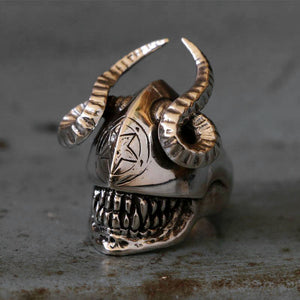 alien Goat Horn Biker Rings sterling silver Skull Satan Baphomet Penta ...