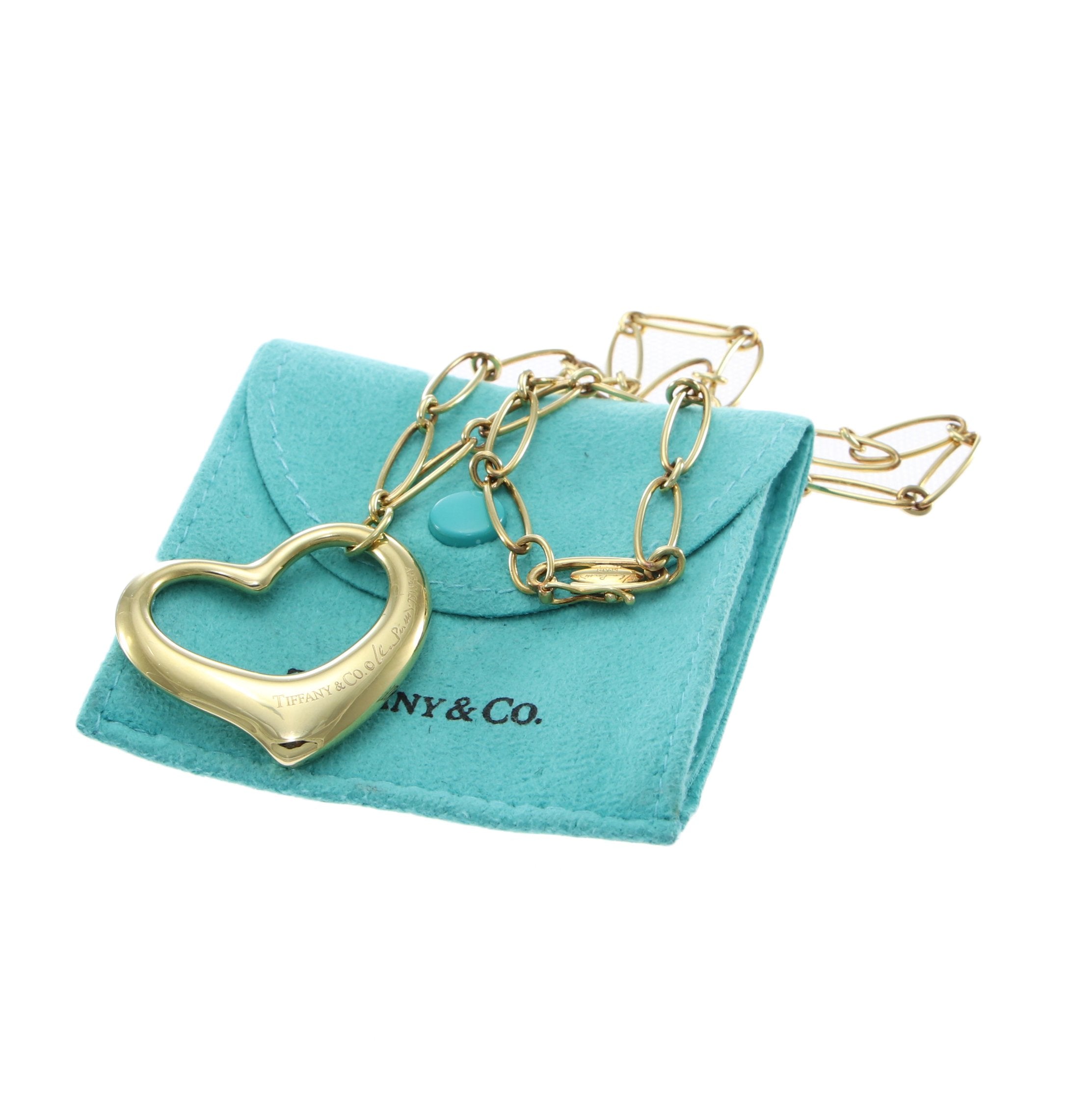 Tiffany & Co. Elsa Peretti Large Open Heart Pendant Chain Necklace 18k Gold 36mm