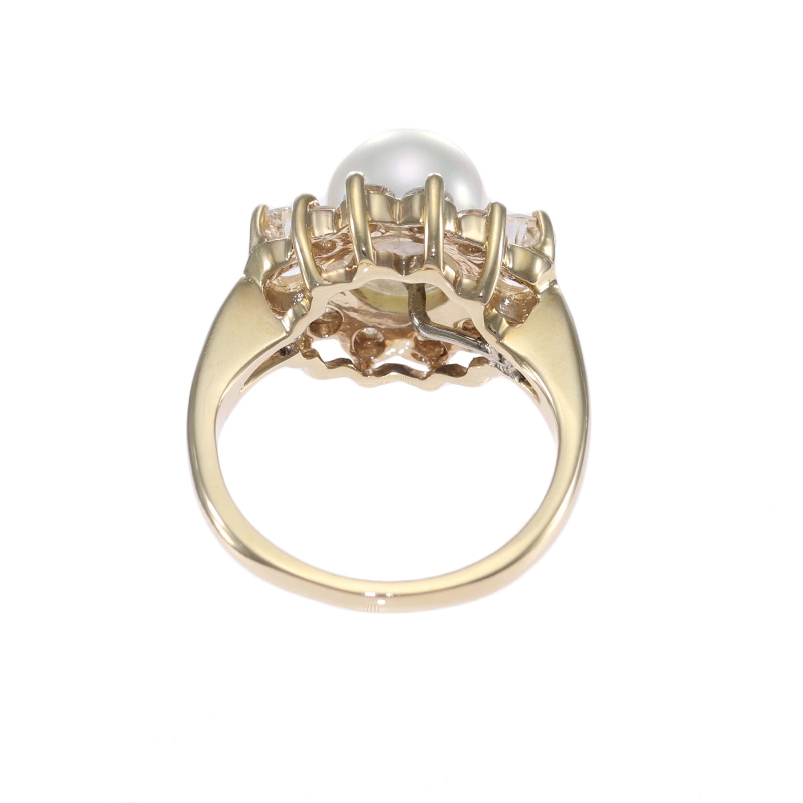 1.50CTW Diamond 8mm Pearl Cocktail Ring Solid 14k Yellow Gold Womens 5.25
