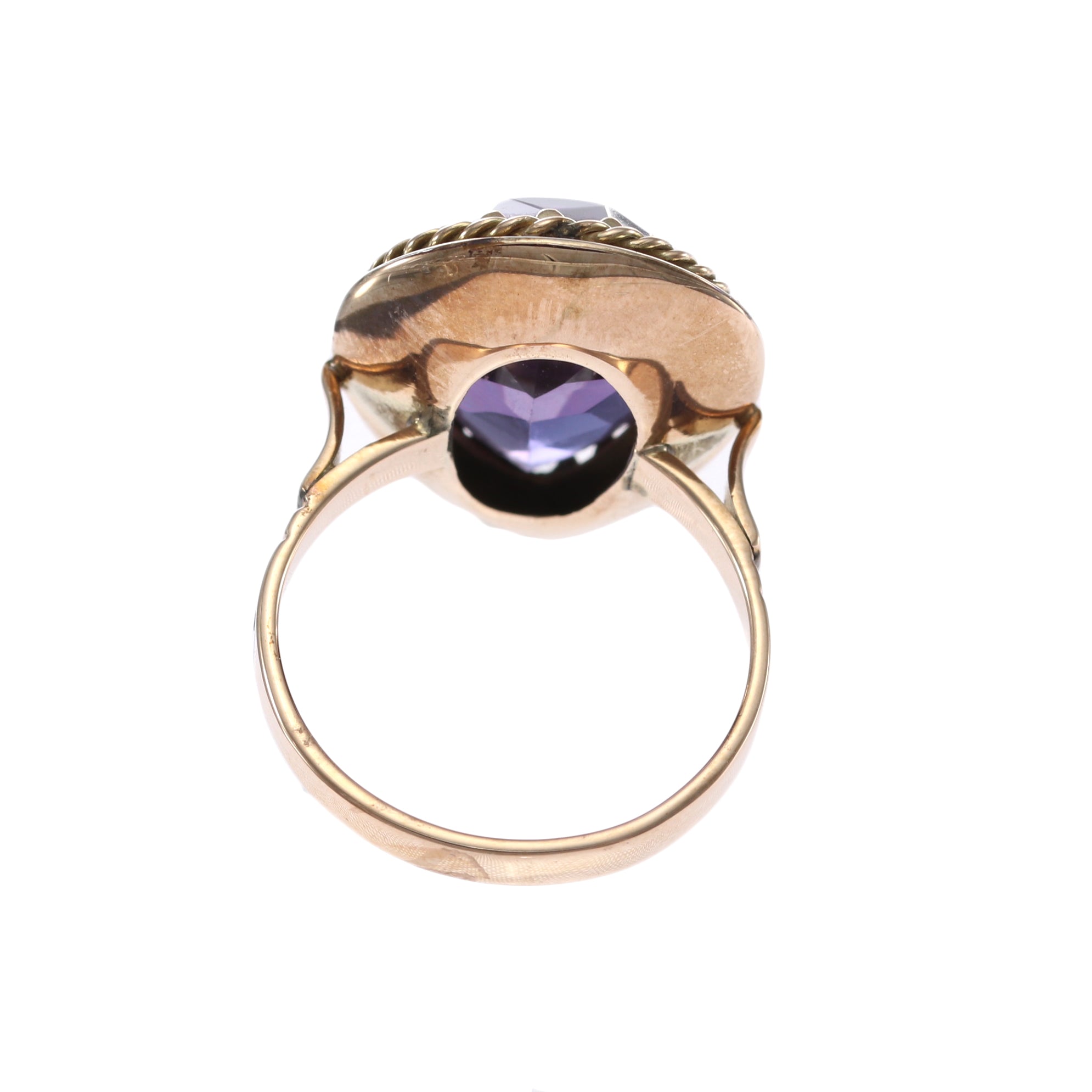 Antique Victorian 9.35CTW Pear Shape Amethyst Cocktail Ring 14k Rose Gold