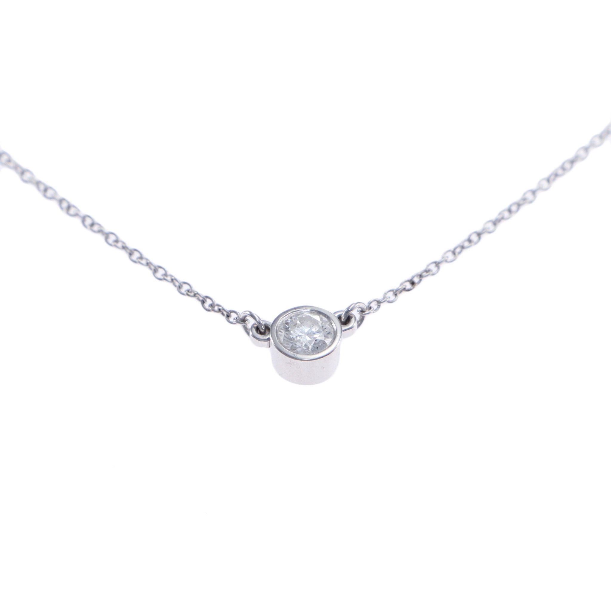 Bezel-Set Round Diamond Pendant Necklace 14k White Gold Cable Chain Link 0.25CTW