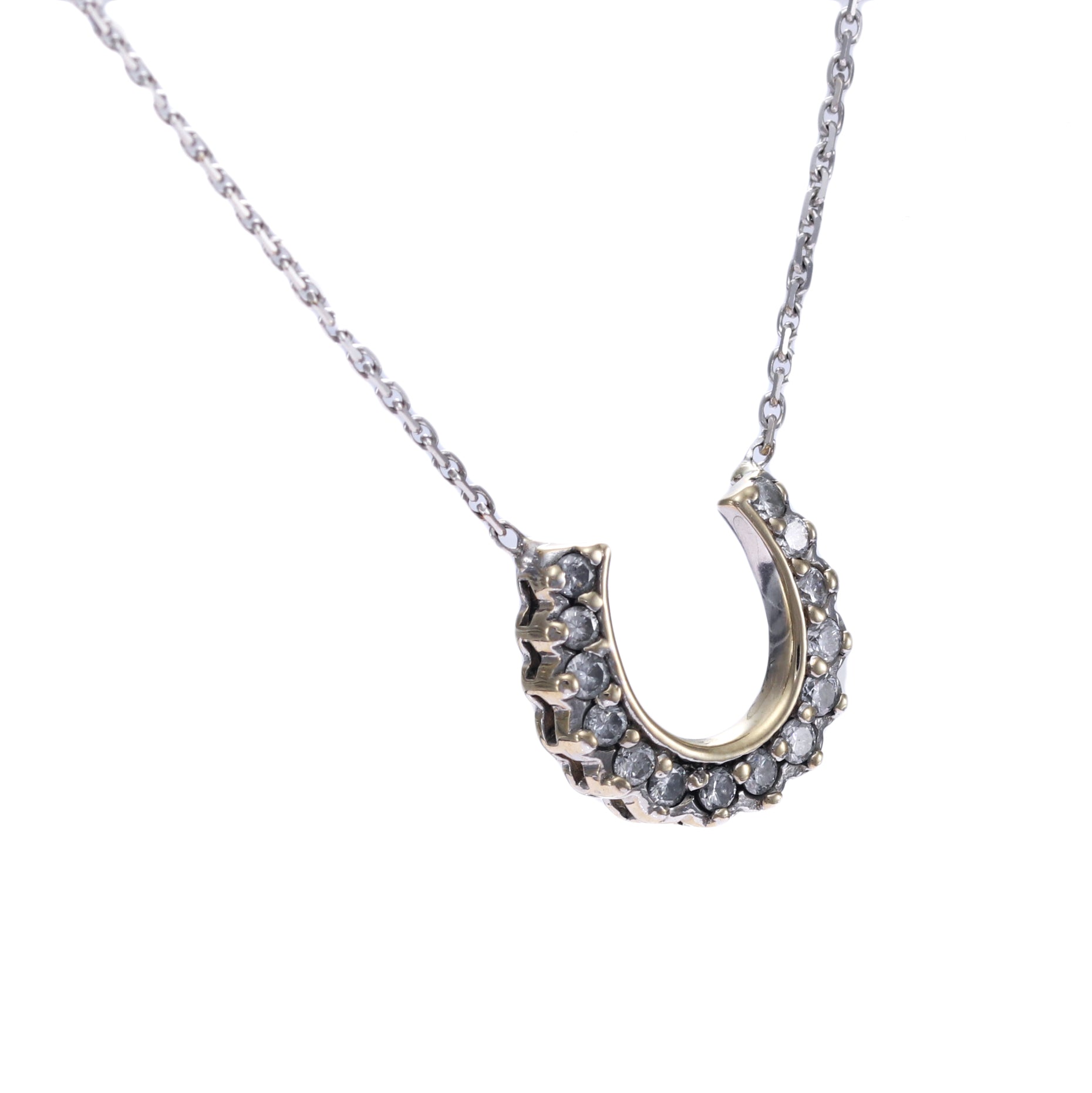 Diamond Horseshoe Pendant Necklace 14k White Gold Cable Chain Link 0.75CTW