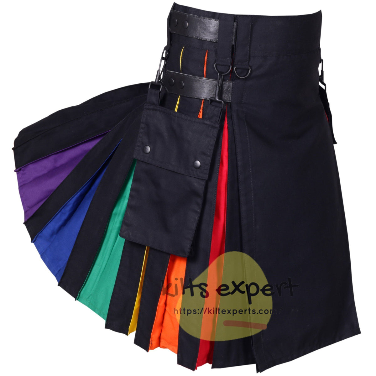 Black Leather Straps Rainbow Utility Kilt freeshipping - Kilt Experts