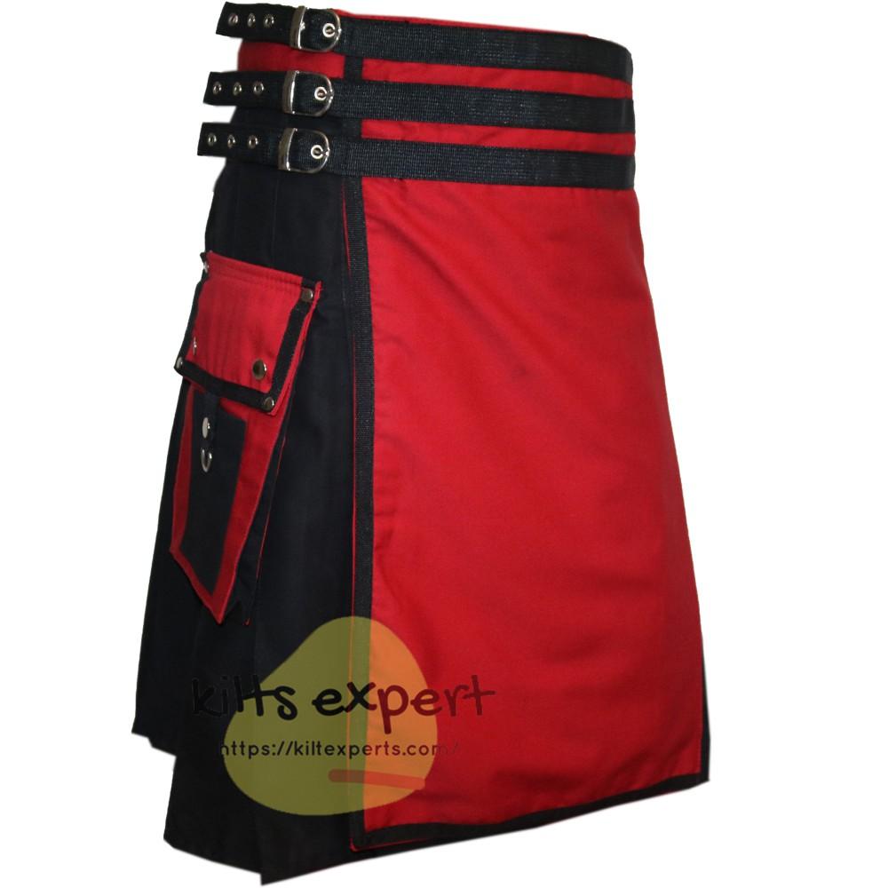 Black & Red Two Tone Stylish Utility Kilt - Kilt Experts