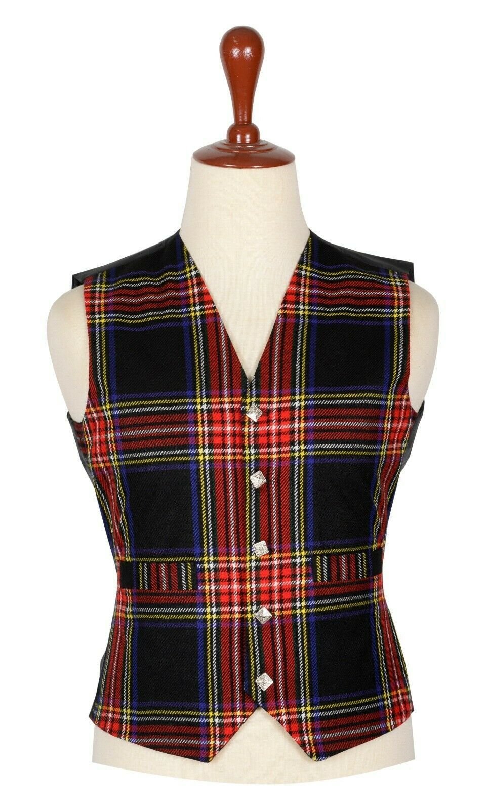 Traditional Scottish Black Stewart 5 Buttons Tartan Waistcoat Plaid