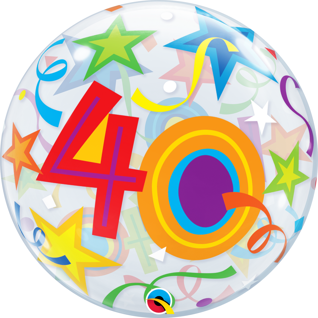 40th Birthday Bubble Balloon With Brilliant Stars And Ribbons Qualatex