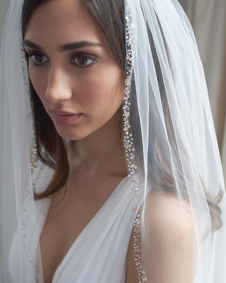 Rose Gold Beaded Wedding Veil Shop Bridal Veils Dareth Colburn