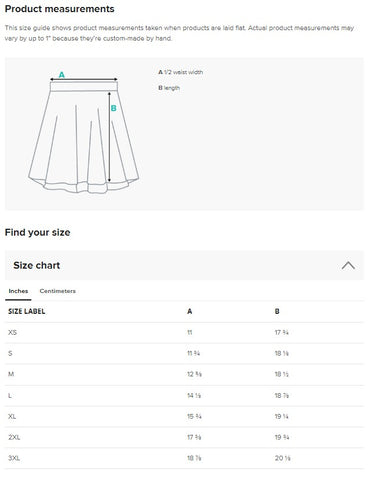 skater skirt product measurement
