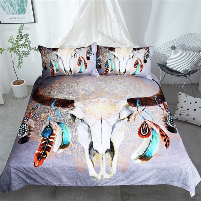 Skull Feathers Tribal Duvet Cover And Pillow Cases Expedition