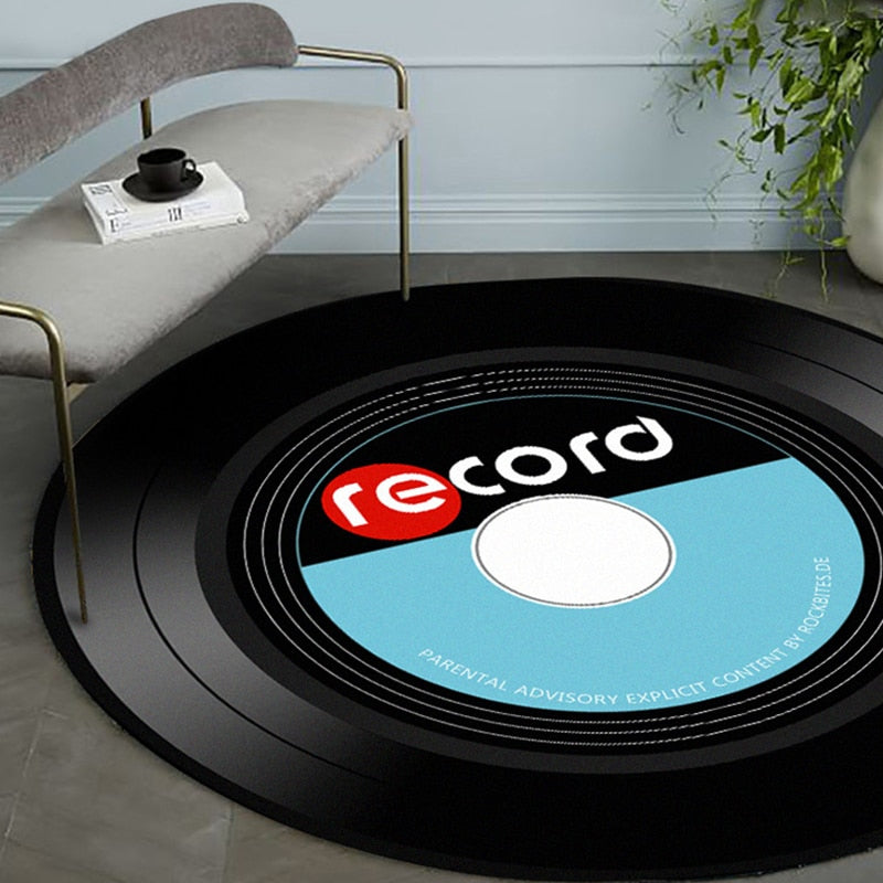 Personality Round Vintage Carpet Music Vinyl Record Design Floor Mat Room Anti-Slip Rug Chair Floor 