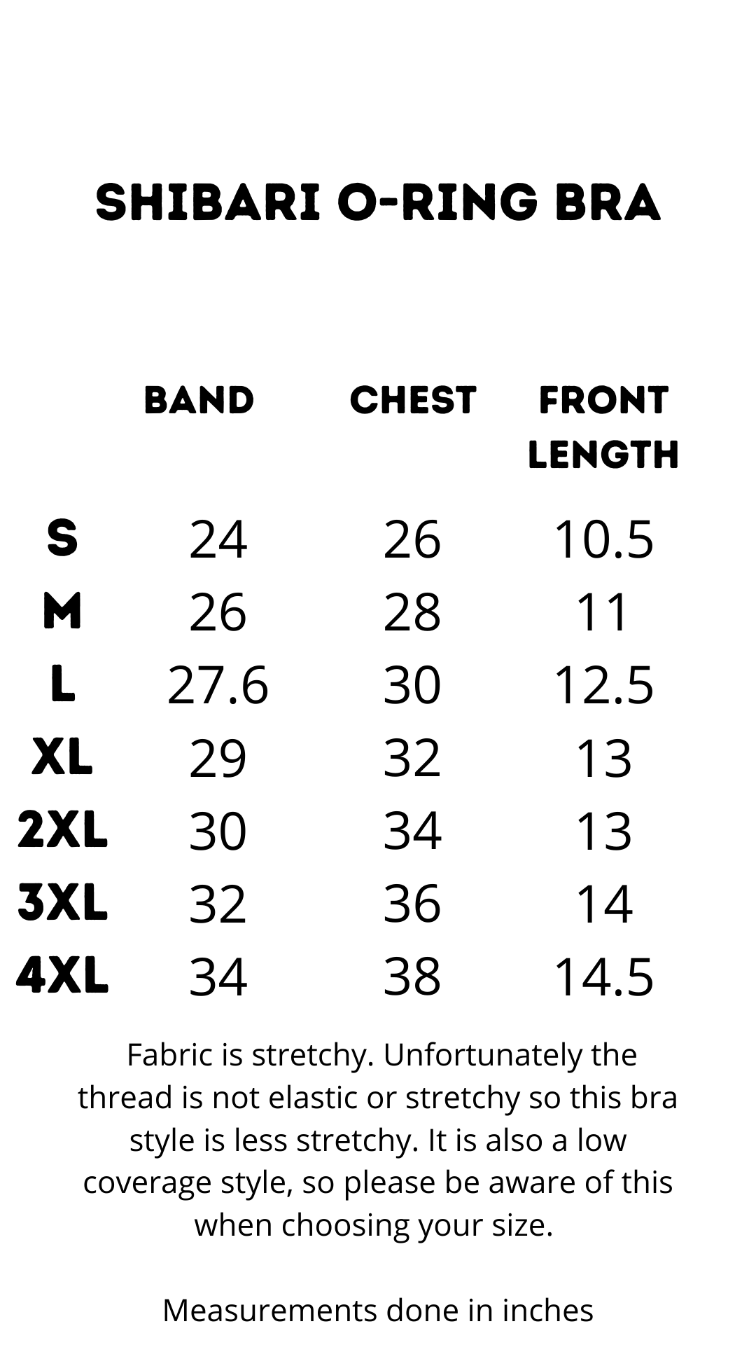 BRAS  SIZE CHARTS – Iron Yokai