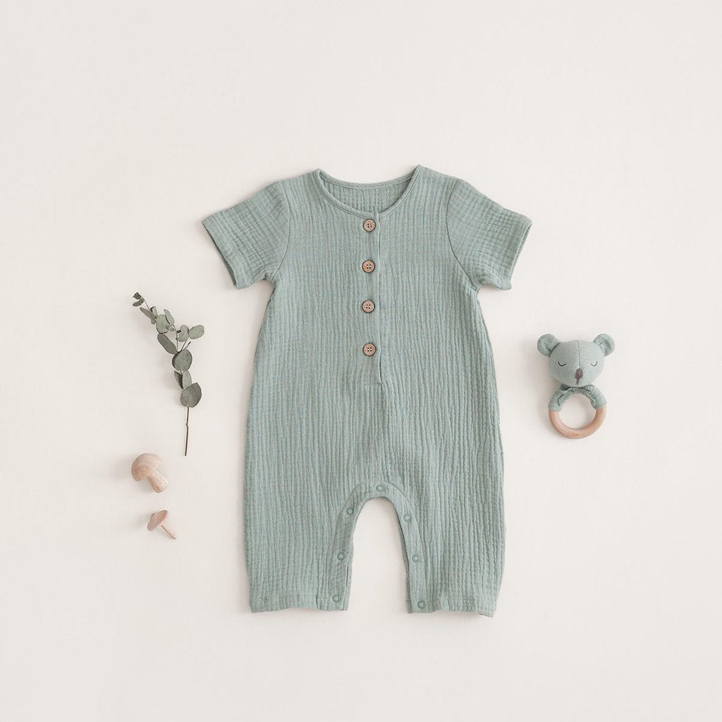 Light Sage Organic Muslin Baby Jumpsuit