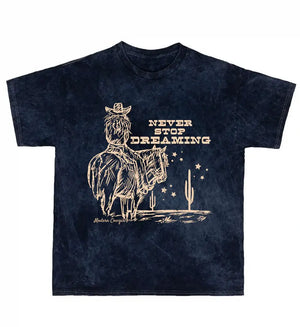 Never Stop Dreamin Tee: Navy Acid / Modern Cowgirl - The Blinged Buck