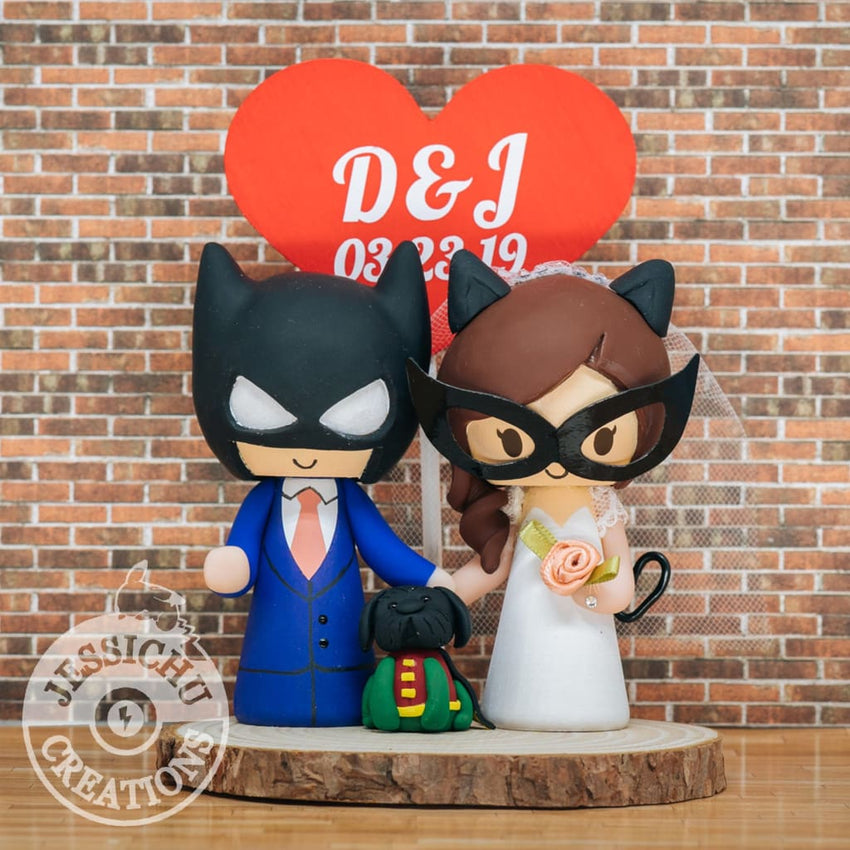 Batman Groom & Catwoman Bride with Robin Dog - DC Inspired Wedding Cake  Topper | Wedding Cake Toppers | Jessichu Creations