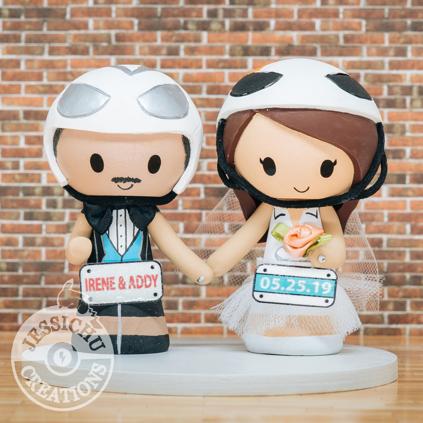 Bike Racer Bride Groom Custom Handmade Wedding Cake Topper