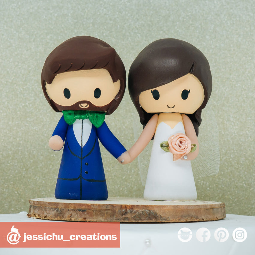 Cute Bride & Groom | Custom Handmade Wedding Cake Topper Figurines | Jessichu Creations