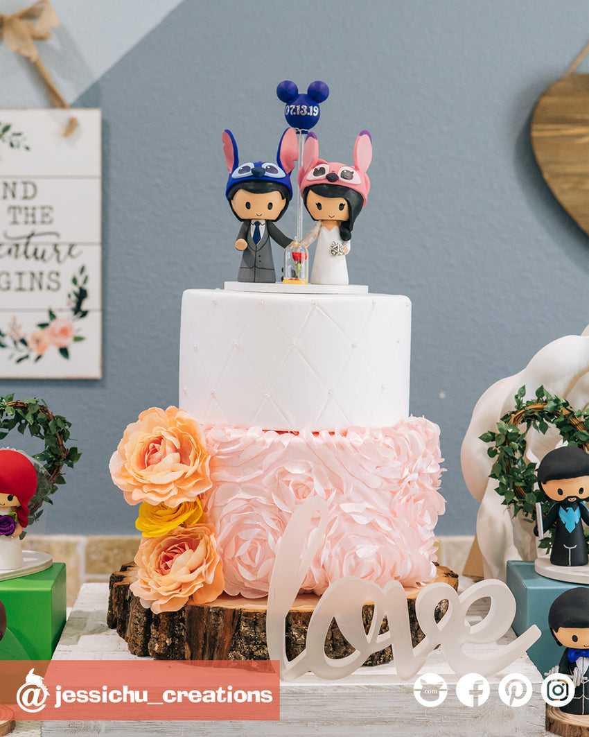 Stitch Angel With Enchanted Rose Lilo And Stitch X Disney Inspired Custom Handmade Wedding Cake Topper Wedding Cake Toppers Jessichu Creations