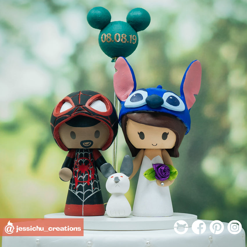 Miles Morales Spiderman Groom & Stitch Bride Inspired Marvel x Disney Wedding  Cake Topper | Wedding Cake Toppers | Jessichu Creations