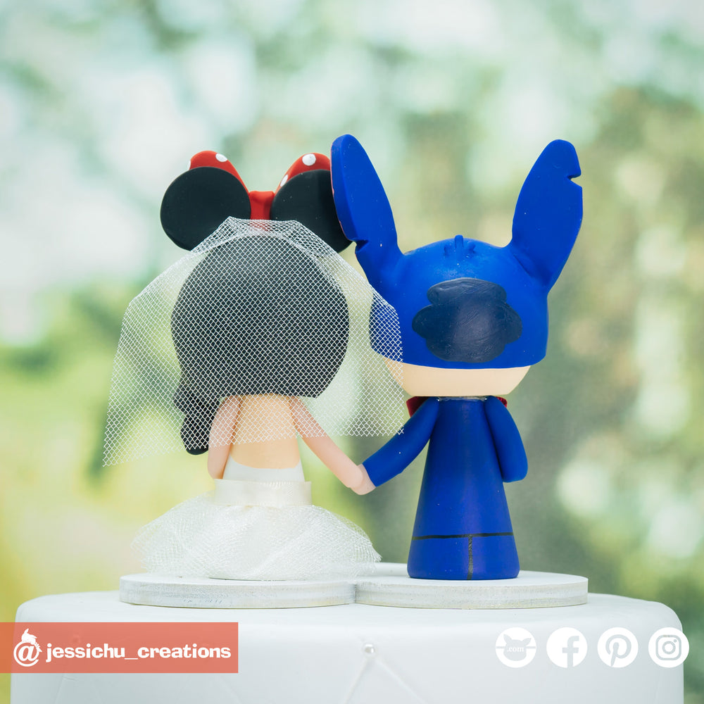 Disney Stitch Groom And Minnie Mouse Bride With Pixar Up House Wedding Cake Topper Figurines 