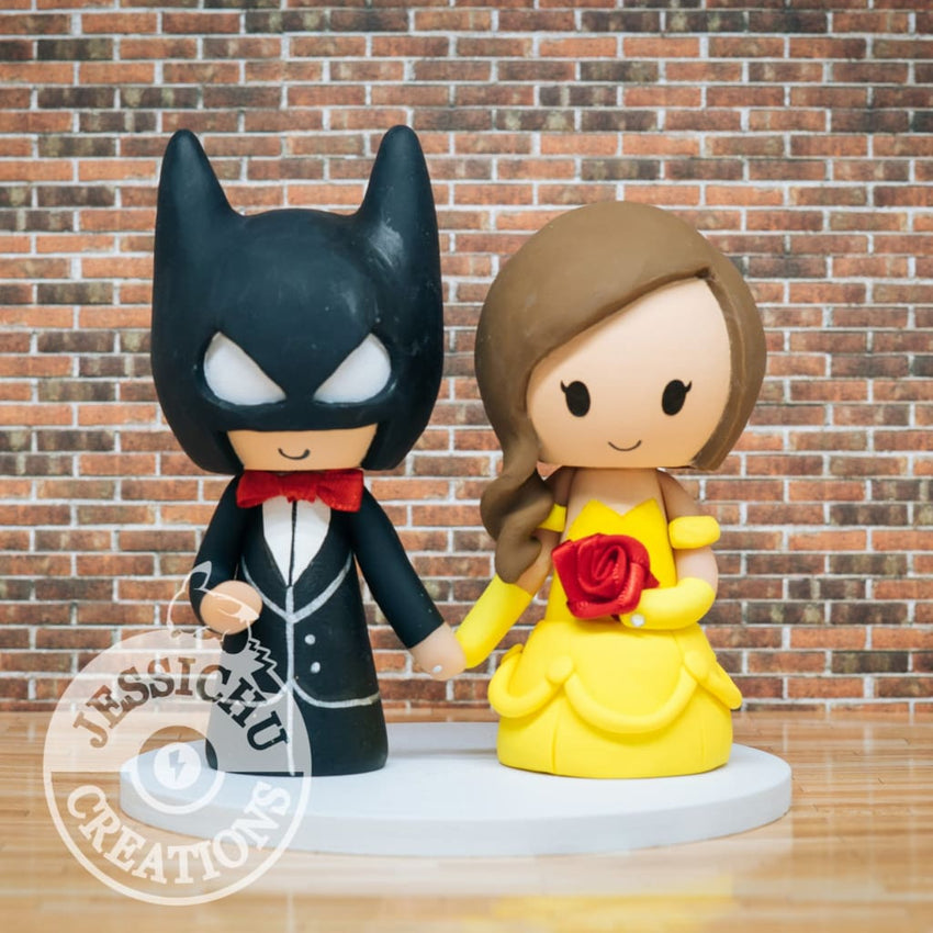 Batman Groom Belle Bride Dc X Disney Beauty And The Beast Inspired Wedding Cake Topper Wedding Cake Toppers Jessichu Creations