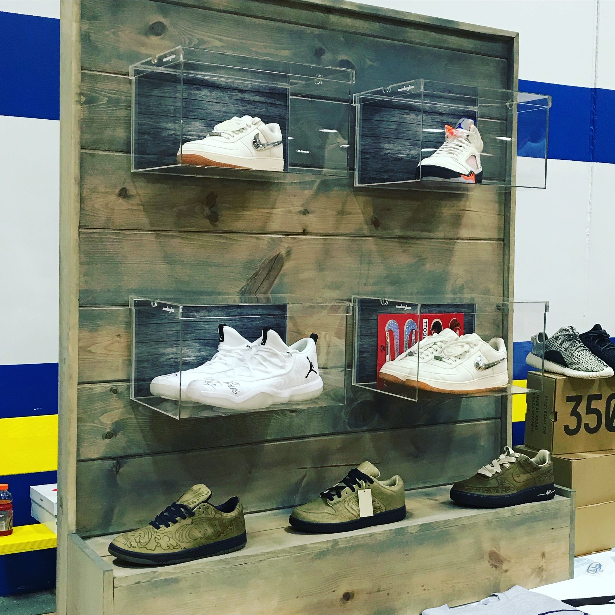 sneaker boxes on wall