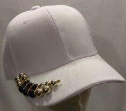 JEWEL-  White  Black & Gold Jeweled Baseball Cap