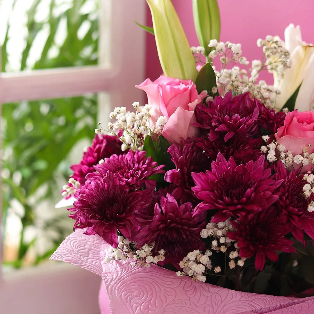 PURPLE BREEZE BOUQUET - CHRYSANTHEMUMS AND ROSES