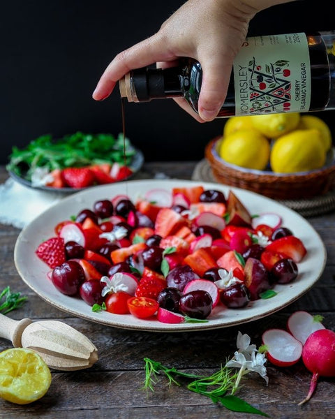 Cherry balsamic vinegar in a summer fruit salad recipe