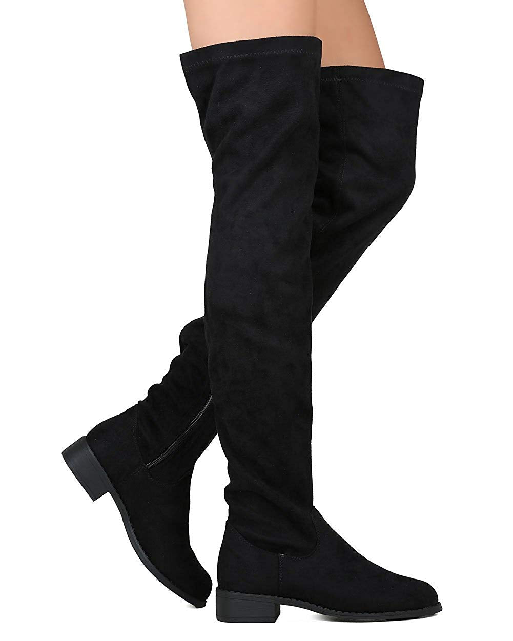 Olympia-20 - Nature Breeze Faux Suede Thigh High Riding Low Heeled ...