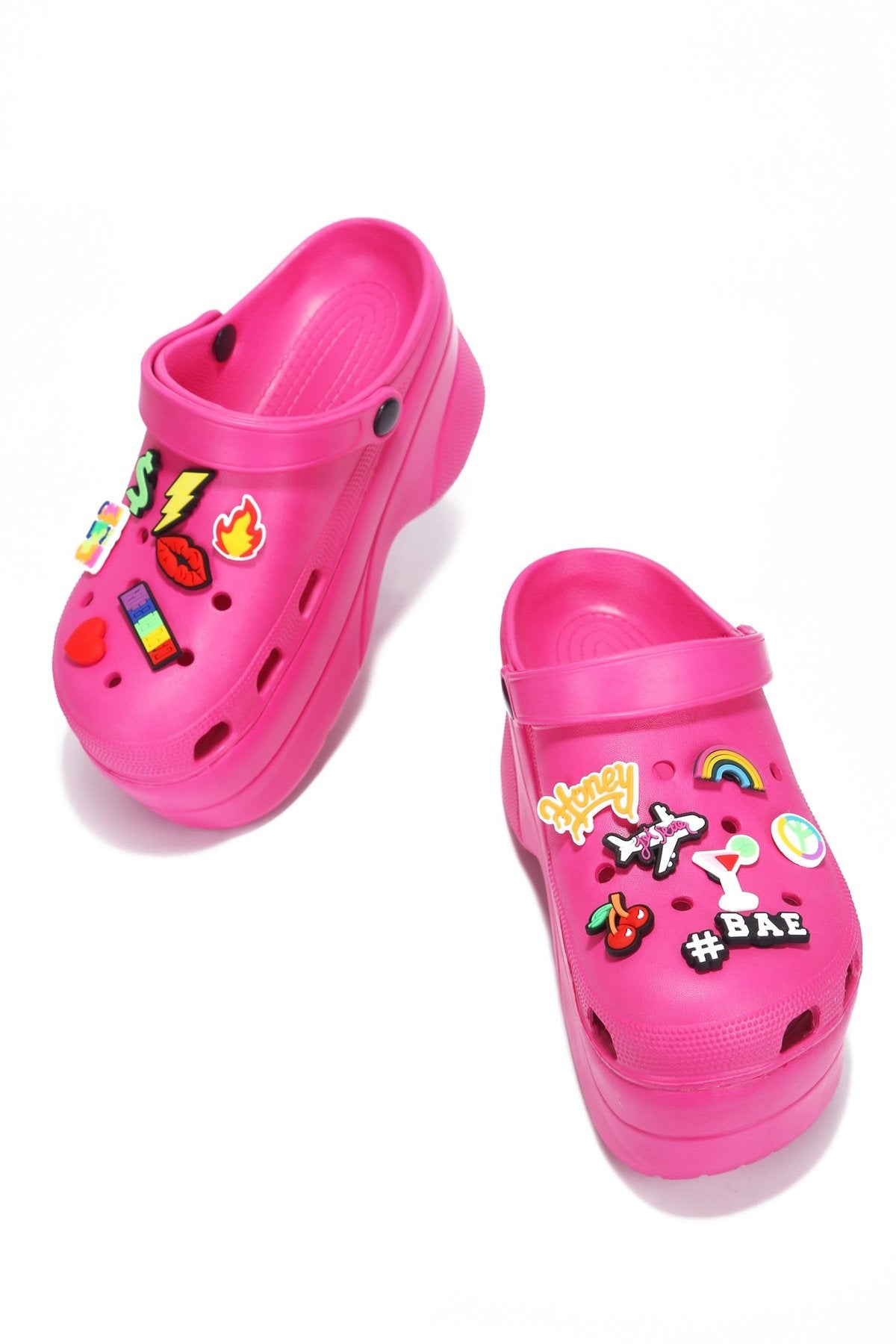 pink platform clogs