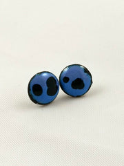handmade blue and black enamel one of a kind stud earrings