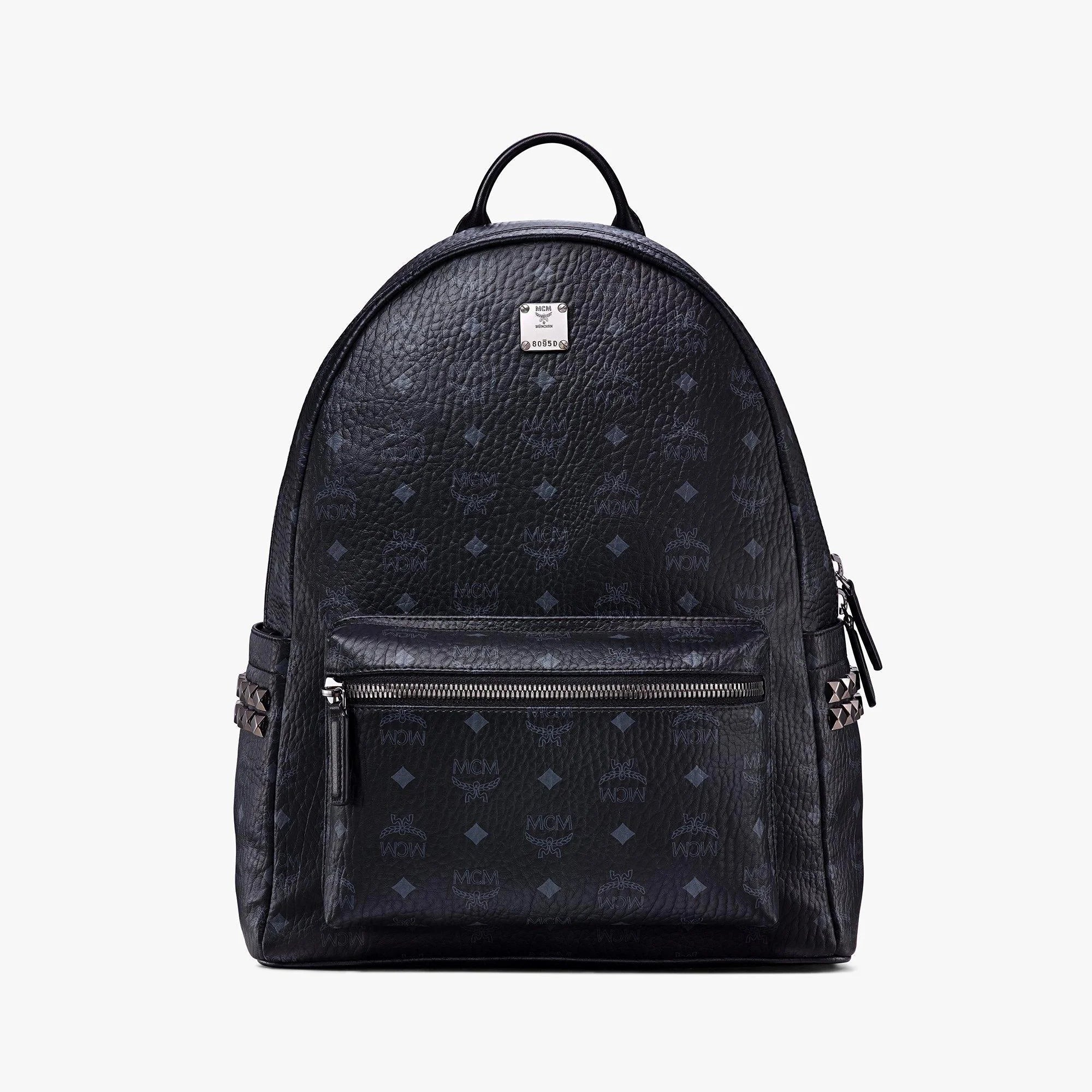 Mcm Aren Visetos Logo Monogram Medium Backpack - Black