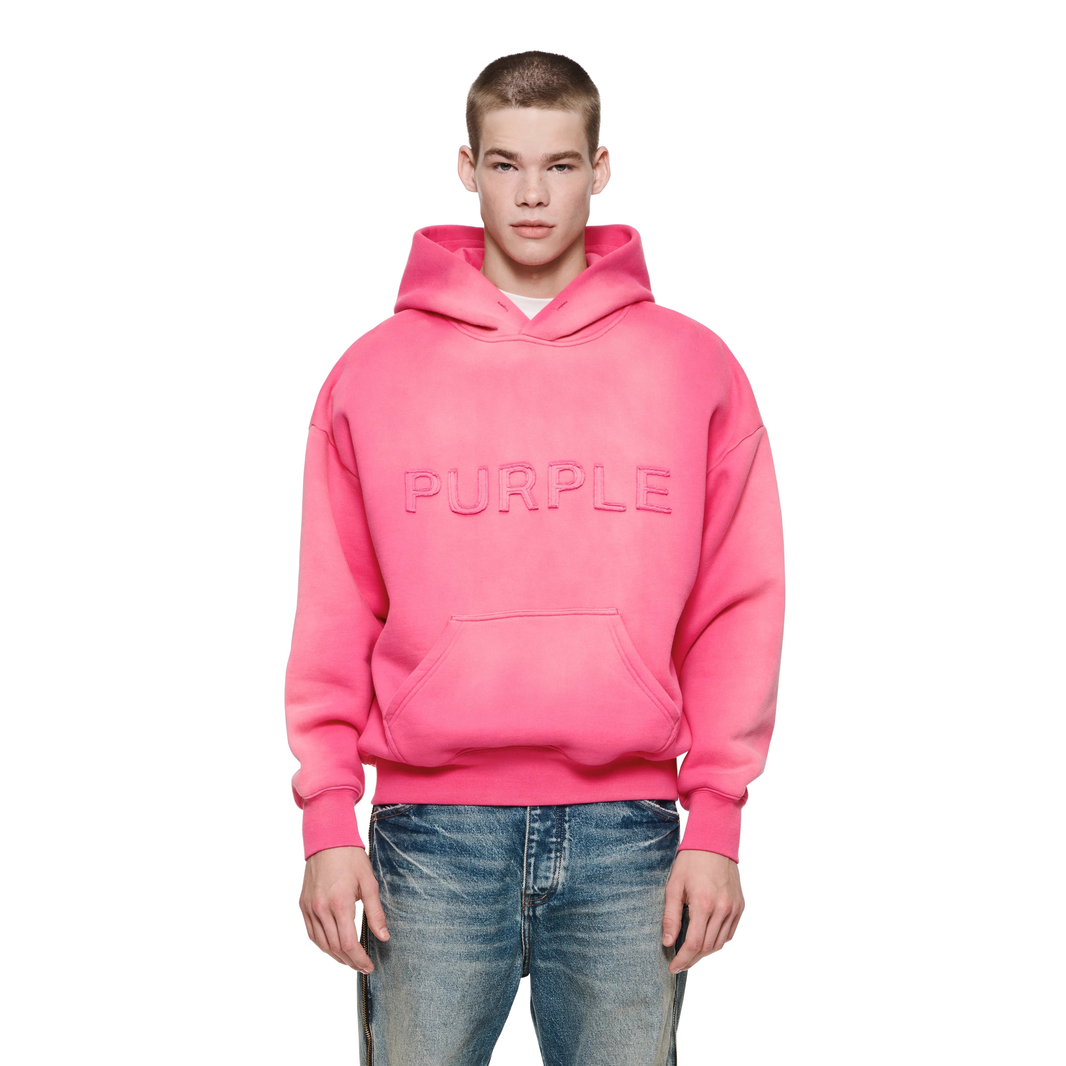 Metro Fusion - Purple Brand Cutout Wordmark Pink Oversized Hoodie