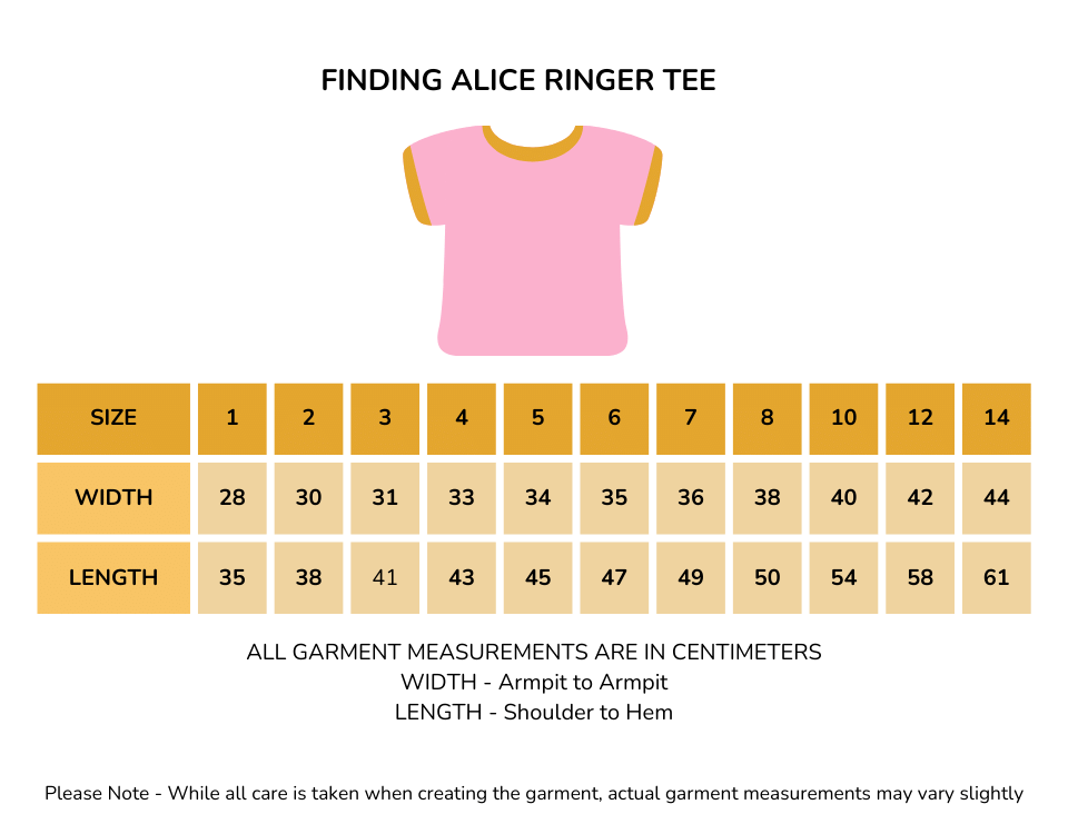 Finding Alice Ringer Tee Measurements
