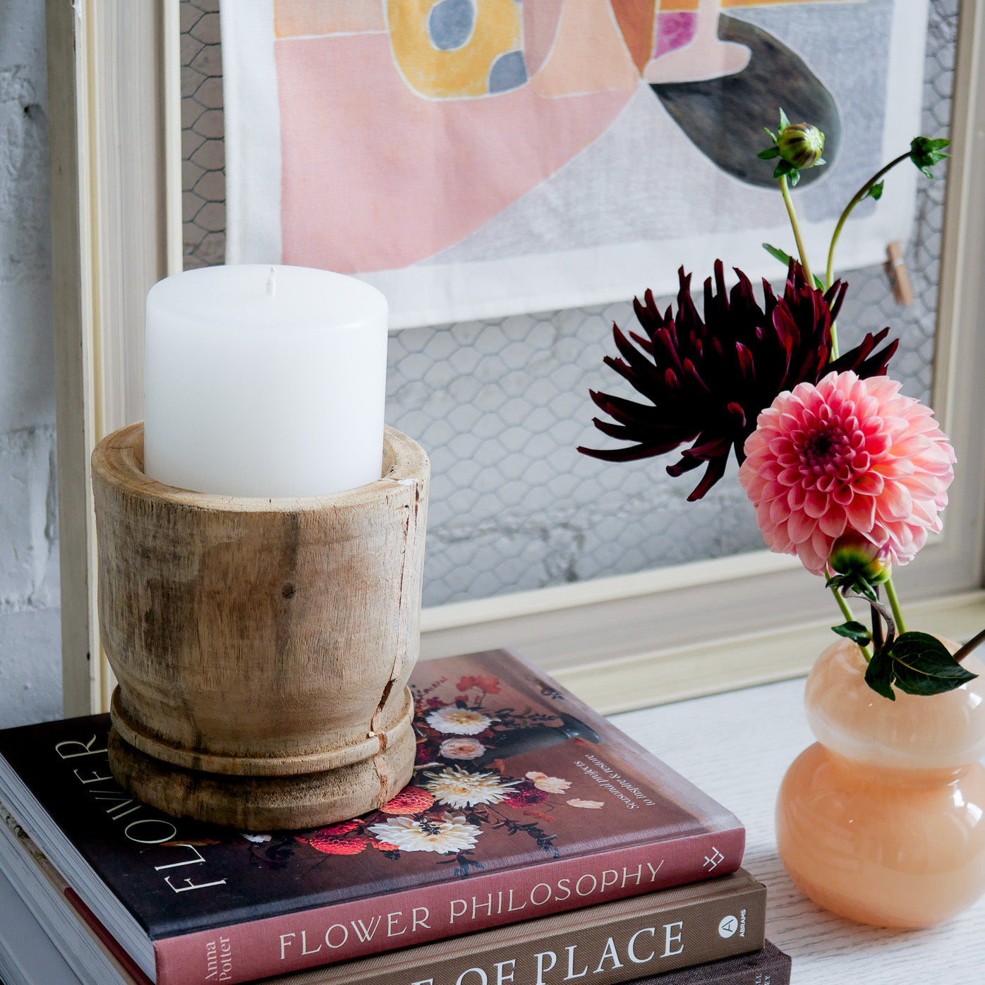 Bleached Teak Candle Base