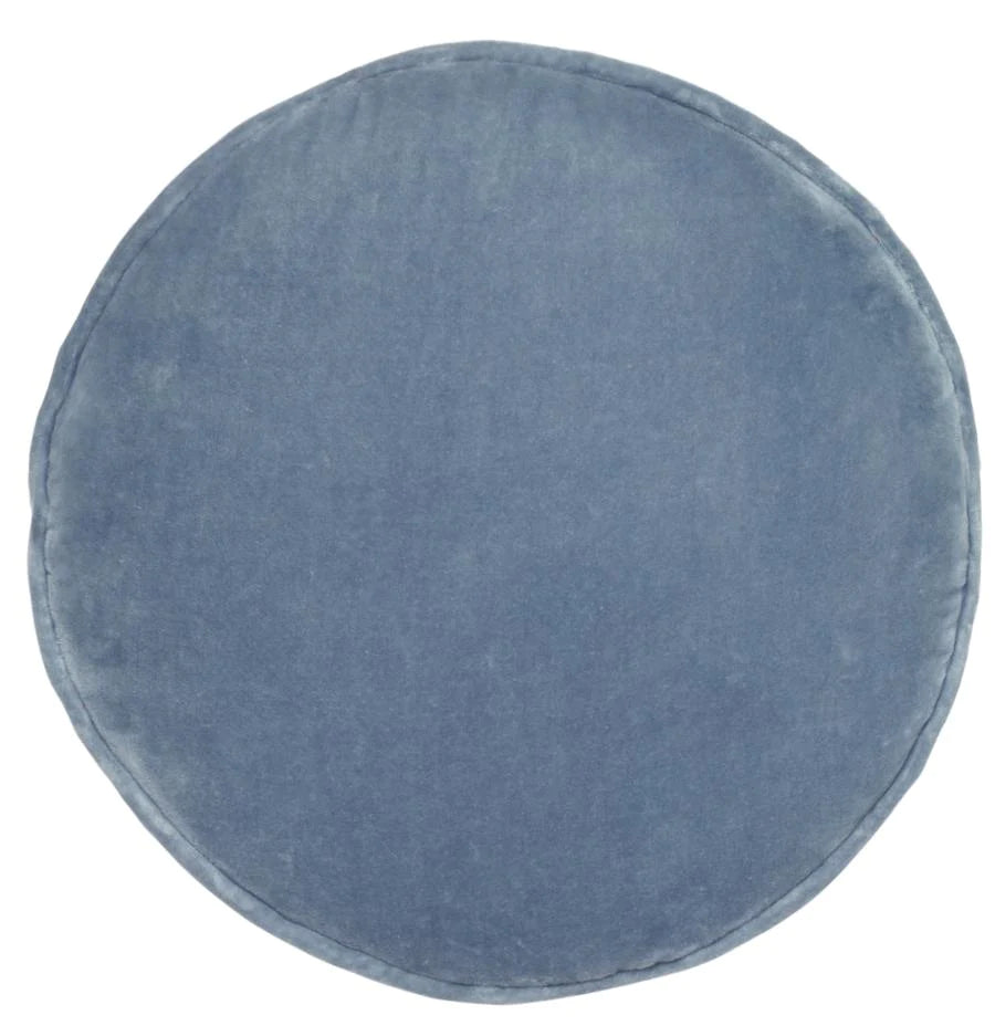 Castle Penny Round Cushion | Dusty Blue Velvet