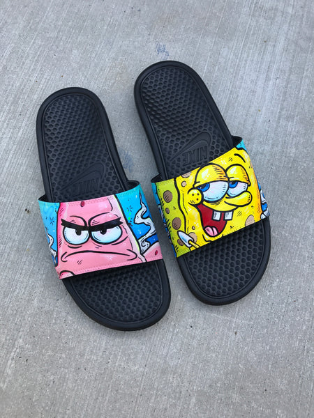 Spongebob SquarepantsThemed Hand Painted Nike Slides aka Sandals, Flip ...