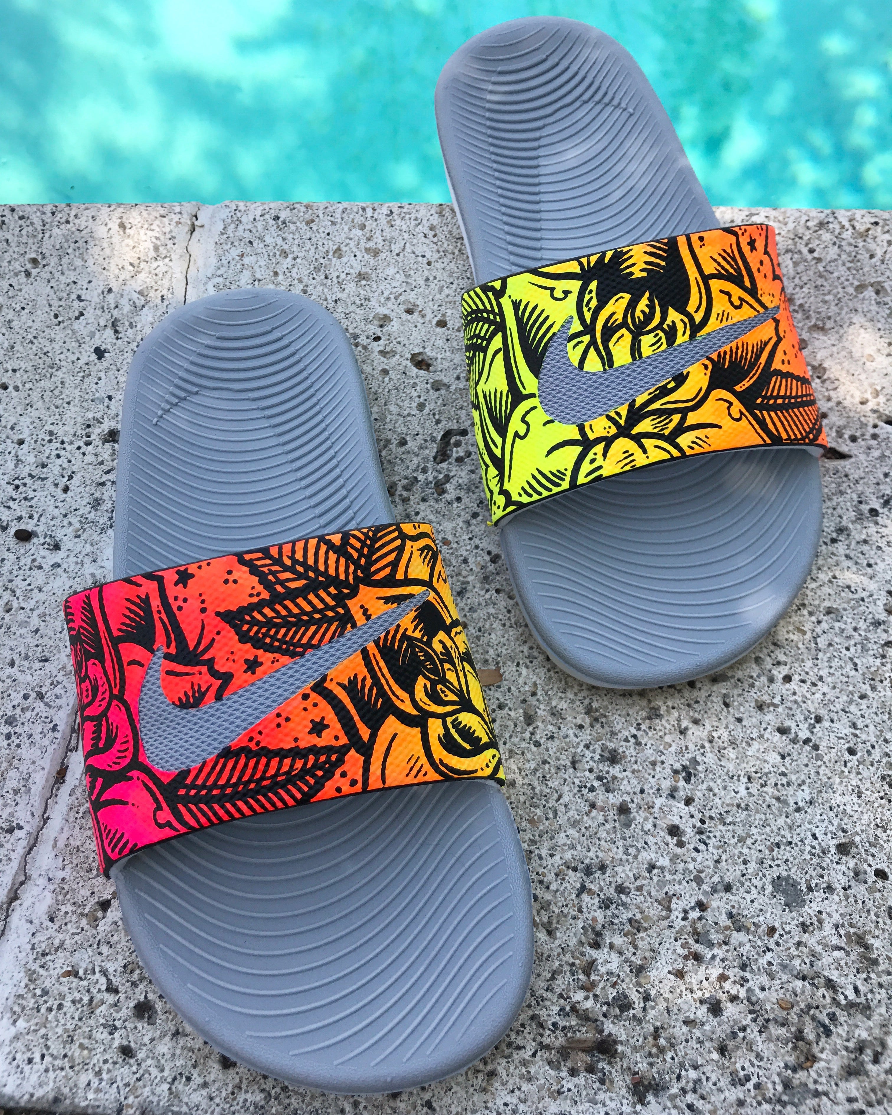 nike neon flip flops