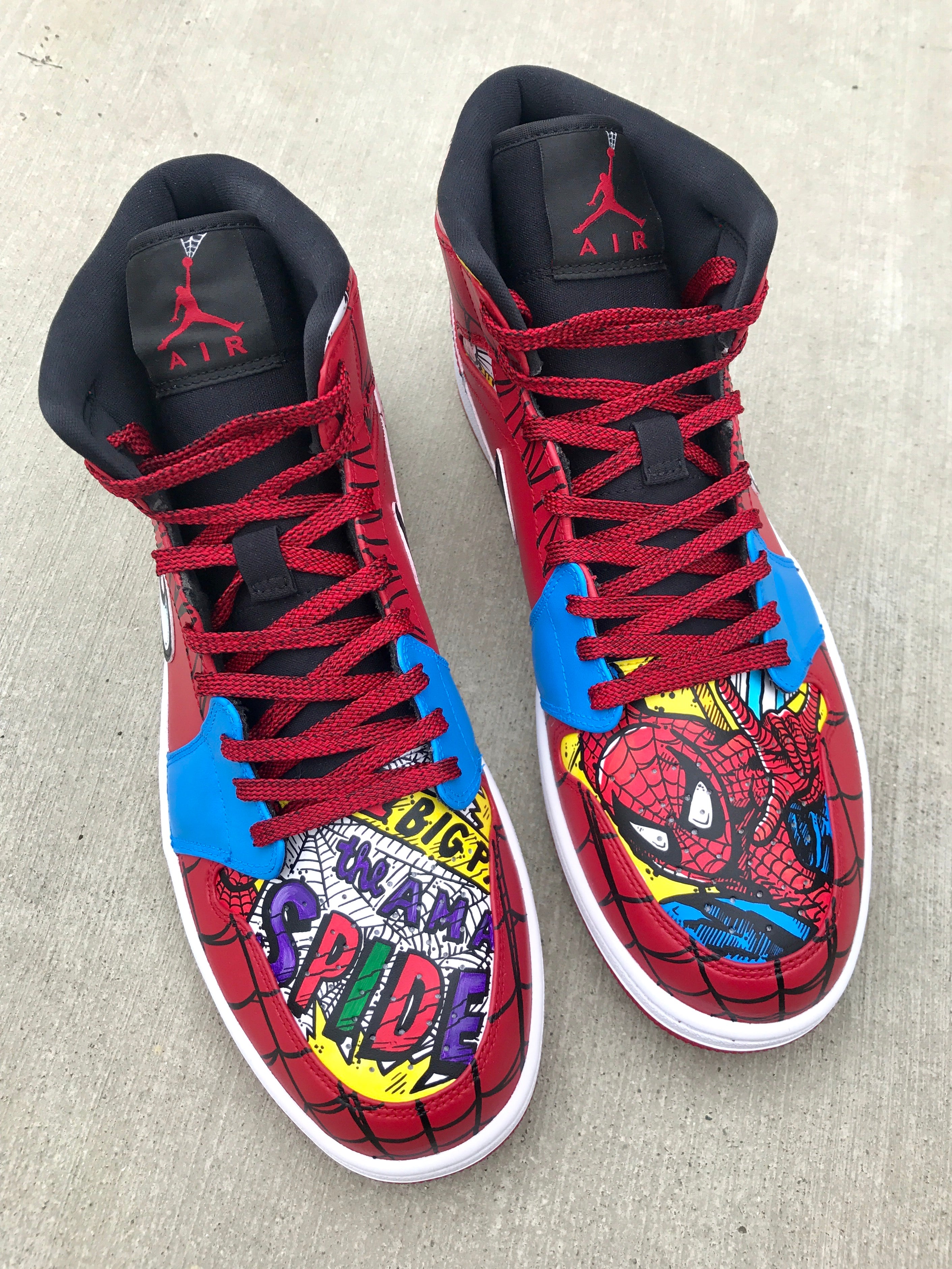 SpiderMan Custom Hand painted Jordan Shoes chadcantcolor