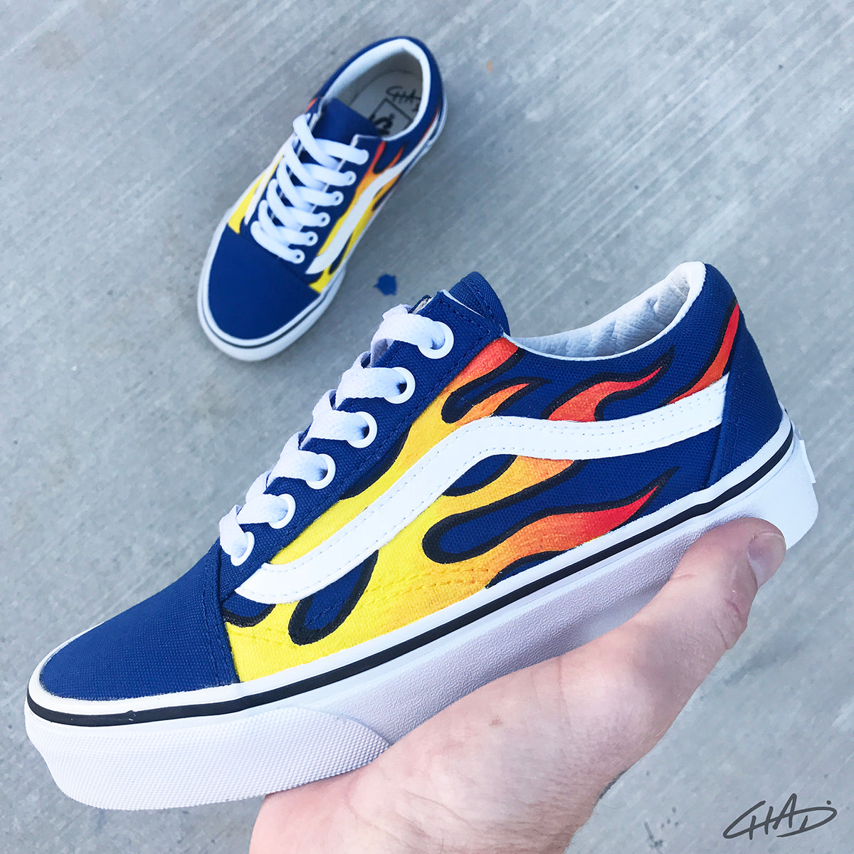 vans shoes with flames