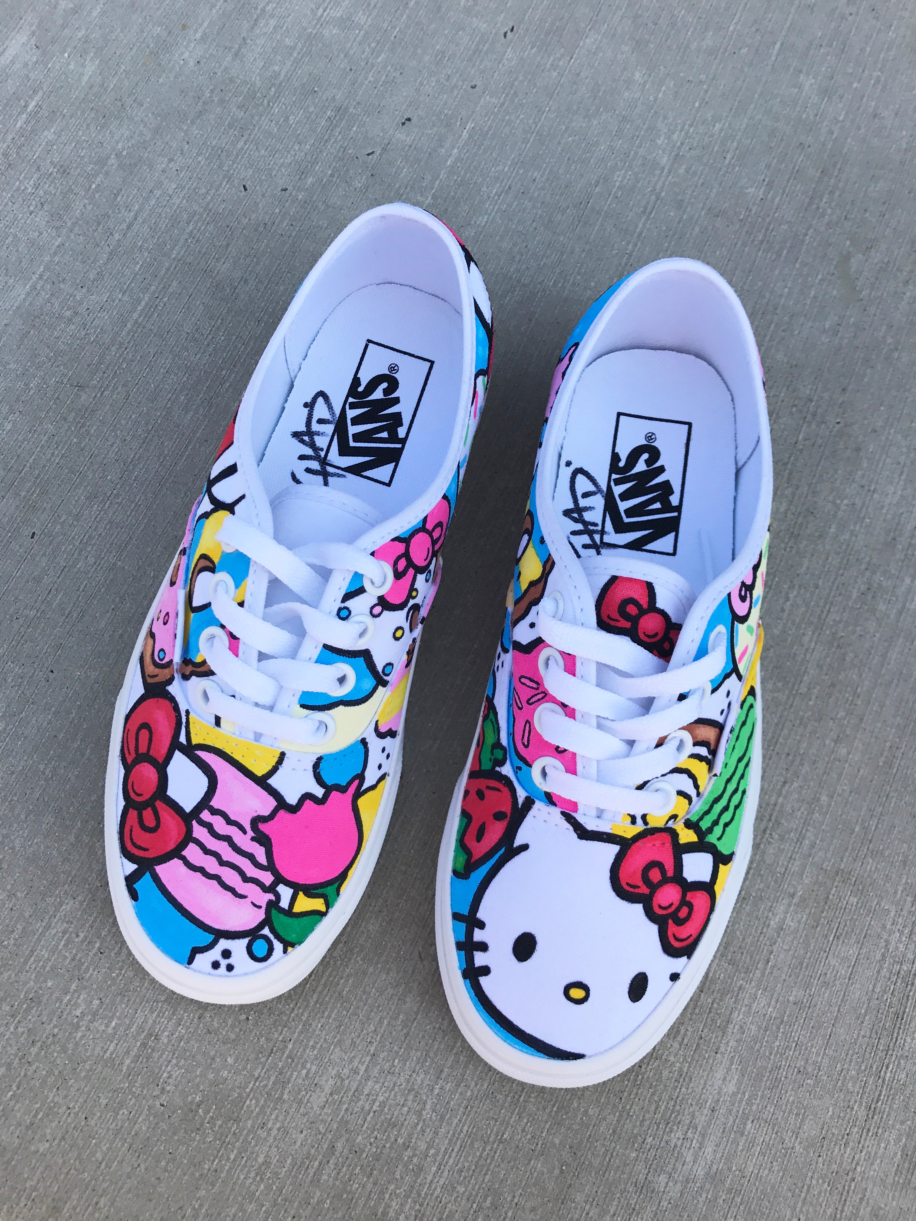Hello Kitty Custom Hand Painted Vans Authentics Shoes Chadcantcolor