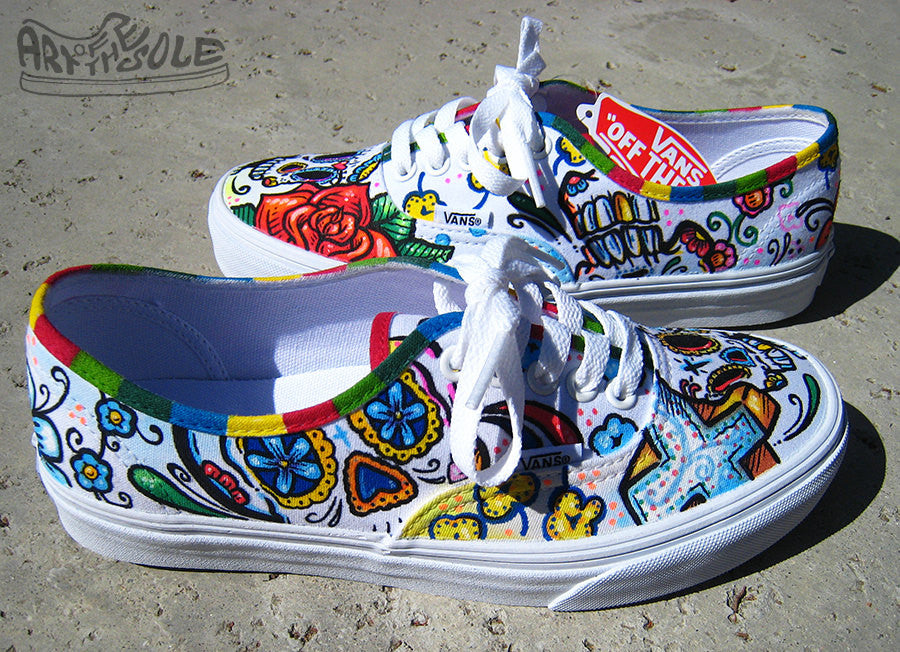 Day Of The Dead Custom Hand Painted Vans Authentic Shoes – chadcantcolor