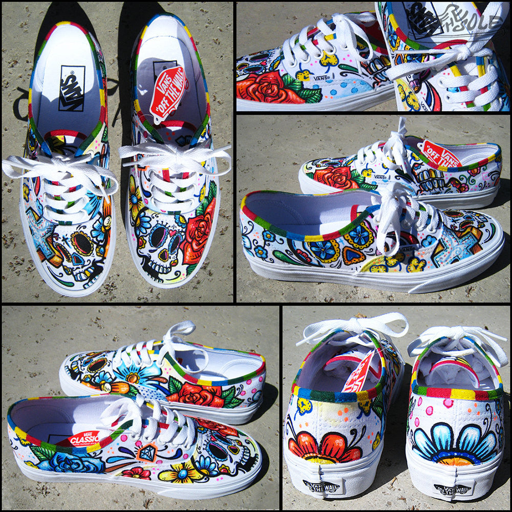 Day Of The Dead Custom Hand Painted Vans Authentic Shoes chadcantcolor